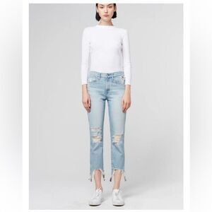 3X1 The W3 Straight Drop Distressed Chewed Hem Jeans in Quake 26